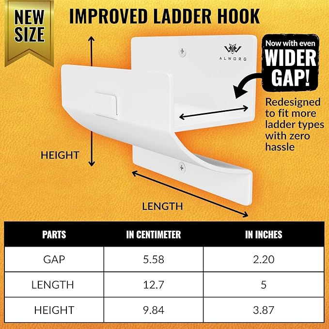 White Ladder Hooks for Garage Wall - Step Ladder Holder Wall Mount - Step Stool Garage Wall Hanger
