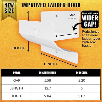 White Ladder Hooks for Garage Wall - Step Ladder Holder Wall Mount - Step Stool Garage Wall Hanger