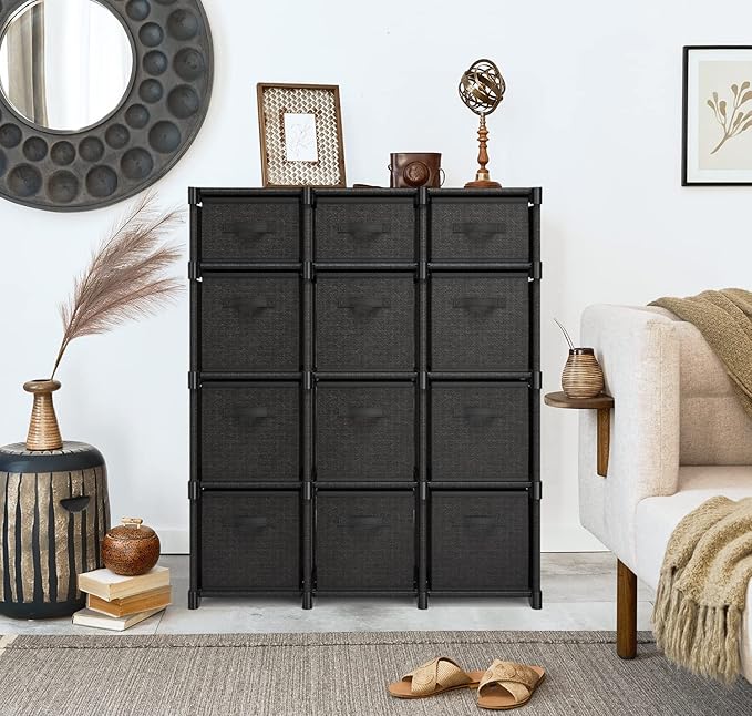 Black DIY Cube Organizer Shelf - Fabric Storage Cubes, Sturdy Cubbies for Bedroom, Playroom and More