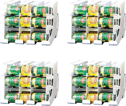 FIFO Can Tracker 4-Pack - 3-Tier Rotating Food Can Organizer for Pantry, Expandable Soda Can Storage for Kitchen, Holds 54 Cans of Food or Soda