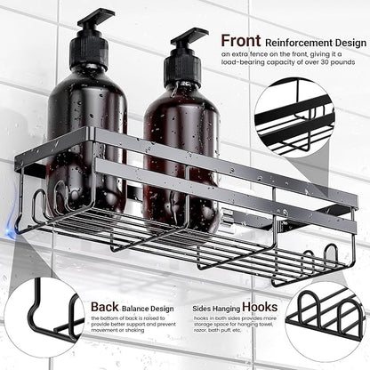 WOWBOX Shower Caddies 2 Pack - Adhesive Hanging Shower Shelf - Bathroom & Kitchen Organizers and Storage, No Drilling Stainless Shower Shelves for Home Decor Storage (Large), Black
