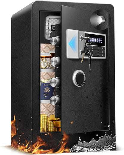 9.5 Cu Ft Super Large Fireproof Waterproof Safe Box for Office Document- HIDDEN LOCK BOX, Heavy Duty Steel Home Safety Box with Light, Dual Key System, Two Removable Shelf, Personal Combination Safe