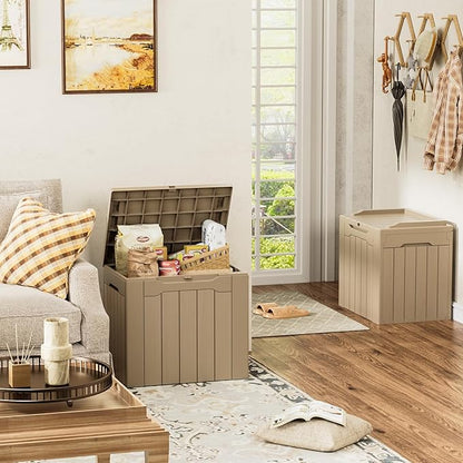 YESHOMY 30 Gal Plastic Storage Bins with Lid Stackable Box Organizers for Living Room, Office, Dorm, 2 Pack, Light Brown