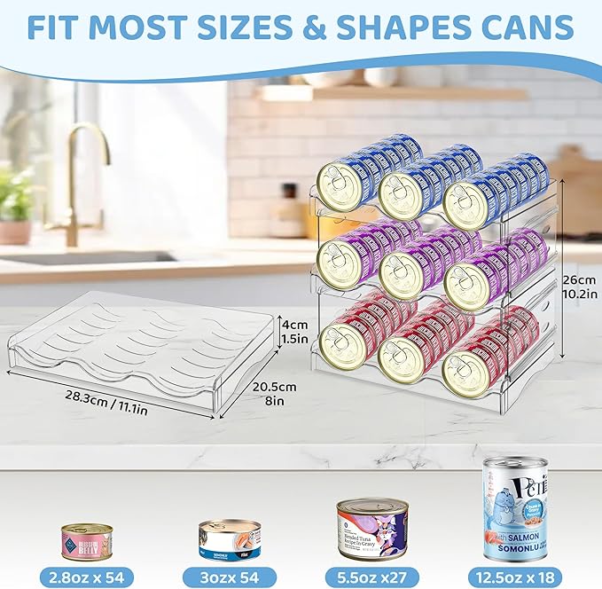 Cat Food Can Organizer, 3-Layer Clear Acrylic Cat Food Storage Rack, Acrylic Can Organizer for Pantry, Canned Food Organizer Holds 45 (3oz) Cans, Pantry can Organizer