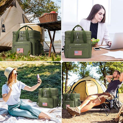 Maelstrom Tactical Lunch Box for Men, 23L Insulated Lunch Bag, Expandable Double Deck Cooler Bag, Lightweight Leakproof Tote Bag With Side Tissue Pocket, Suit For Men and Women, Army Green