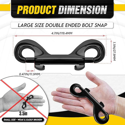 [Extra Durable] 4.7” Double Ended Bolt Snaps Hooks 220LBS Weight Capacity, Heavy-Duty & Rust-Resistant Zinc Alloy Double Sided Clips, Best for Dog Leashes, Awnings, Sports Equipment, Boating (2 Pack)