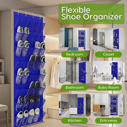 Unjumbly Over the Door Shoe Organizer with 40 Large Breathable Mesh Pockets, Space Saving Shoe Holder, Hanging Shoe Rack for Entryway Bedroom Closet Storage (Navy Blue, 40 Pockets)