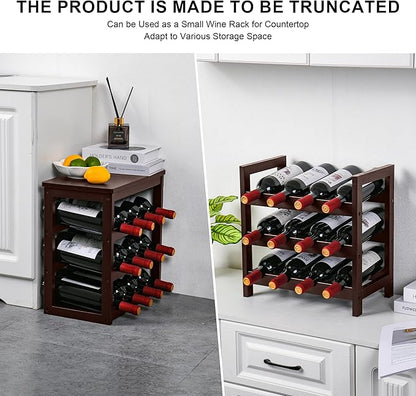VASMIA Wine Rack Free Standing Floor, 6-Tier Display Wine Storage Shelves with Table Top, 24-Bottle Bamboo Wine Rack Shelf for Kitchen Bar Dining Room Living Room, Brown
