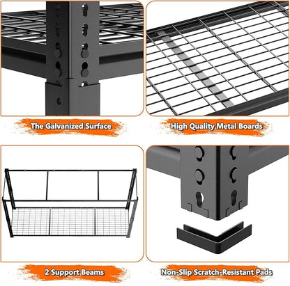 Storage Shelves Heavy Duty, 2 PCS 60" L x 24" W x 78" H Garage Wire Shelving Unit Loads 3300LBS, 5-tier Adjustable Metal Industrial Utility Shelf Rack for Kitchen, Laundry Room, Warehouse, Basement