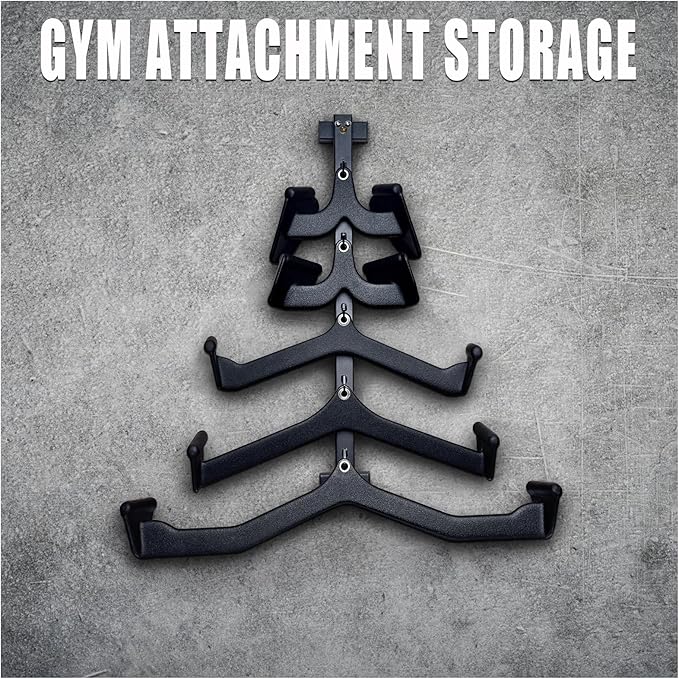 Wall Mounted Lat Pull Down Bar Organizer with Hooks, Home Gym Storage Rack for Lat Pulldown Attachments, Cable Attachments Rack for Gym Accessories