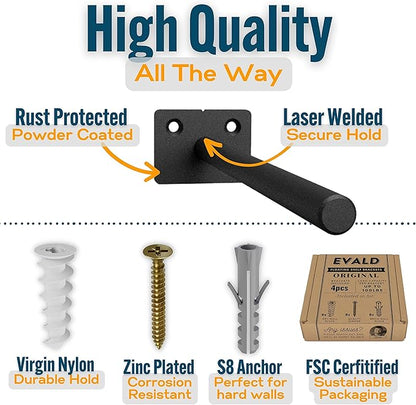 EVALD Standard Floating Shelf Bracket | 8-inch Brackets for Shelves with Anchors and Screws | Invisible Shelf Supports for Home and Office Decor | Suitable for Fireplace Various Wall Types (8 Inch)