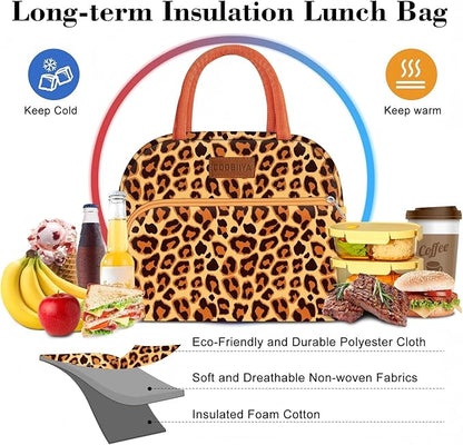 Coobiiya Lunch Bag Women, Lunch Box LunchBag for Women Adult Men, Small Leakproof Cute Lunch Tote Large Capacity Reusable Insulated Cooler Lunch Container for Work/Office/Picnic/Travel-OrangeLeopard