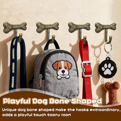 6PC Dog Bone Shaped Hooks Wall Mount Pet Leash Hook Cat Leash Holder for Wall Cute Coat Hooks Key Holder for Entryway Hallway Kitchen Office, Great Gift for Dog and Cat Lovers(Antique Brass)