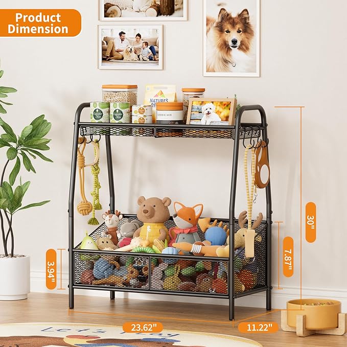 Full Metal Dog Toy Basket, 23.6"x11.2"x7.9" Large Dogs Toy Bin with Storage Organizer, Chew-Resistant Toy Box for Dog Stuff Accessories, Pet Toy Storage Holder for Cat Dogs Essential Supplies