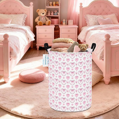 LANGYASHAN Laundry Basket Canvas Fabric Collapsible Organizer Basket for Storage Bin Toy Bins Gift Baskets Bedroom Clothes Children Nursery Hamper (Pearl Heart)
