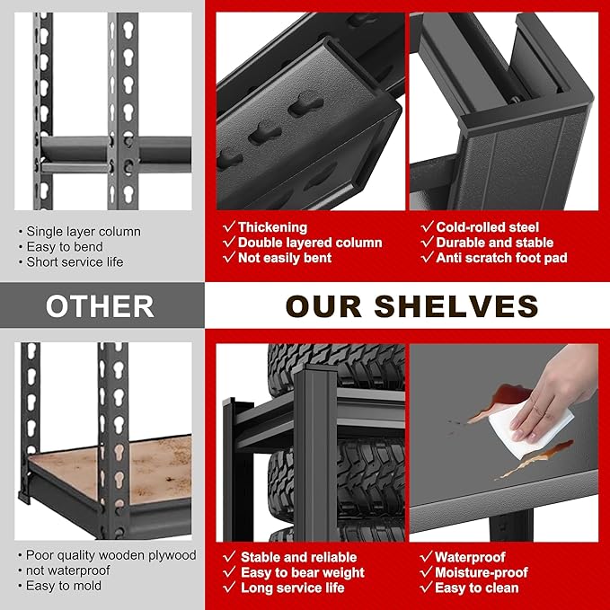 32"W Metal Garage Shelving Unit, Heavy Duty Adjustable Storage Rack, Steel Shelving, Industrial Metal Shelves for Heavy Tools and Equipment, Ideal for Garage, Basement, Kitchen 4-Tier 44"Hx32"Wx14"D