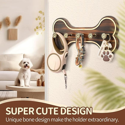 MTERSN Farmhouse Key Holder for Wall - Decorative Rustic Dog Leash Hanger Wall Mounted with Bone Shaped Hooks - Cute Storage Organizer for Home Decor (Retro Brown)