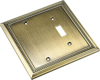 Henne Bery Sunken Pearls Heavy Duty Decorative Wall Plate Switch Plate Outlet Cover (Blank/Toggle, Antique Brass)