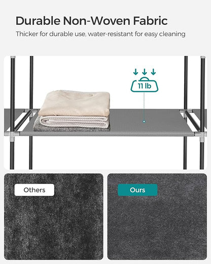 SONGMICS Portable Closet, Wardrobe Closet Organizer with Cover, 3 Hanging Rods and Shelves, 4 Side Pockets, 51.2 x 17.7 x 65.7 Inches, Large Capacity for Bedroom, Living Room, Gray URYG092G02