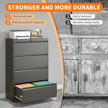 4 Drawer Lateral File Cabinet with Lock Heavy Duty Large Metal Filing Cabinet Home Office Cabinets Wide Steel Cabinets for Legal/Letter Size,Assembly Required