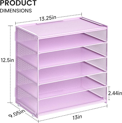 2 Pack 6 Tier Paper Organizer, Metal Mesh Desk File Folder, Letter Tray Organizer, Paper Sorter Desk Organizers for Office, Home or School File Folder Holder - Purple