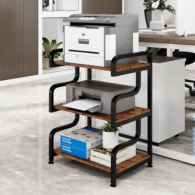 Natwind 3-Tier Printer Stand with Wheels Movable Storage Cart Floor-Standing Multi-Purpose Shelf Rack for Media Player Scanner Files Books Microwave Oven in Kitchen Living Room Home Office (Retro)