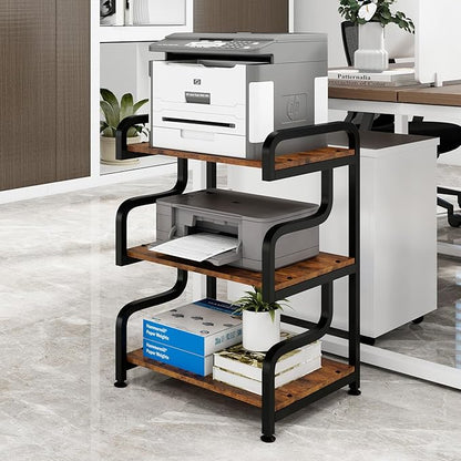 Natwind 3-Tier Printer Stand with Wheels Movable Storage Cart Floor-Standing Multi-Purpose Shelf Rack for Media Player Scanner Files Books Microwave Oven in Kitchen Living Room Home Office (Retro)