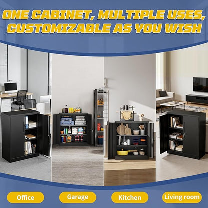 Metal Storage Cabinet with Doors and Adjustable Shelves, 35" Steel Garage Storage Cabinets with lock, Locking Tool Cabinet Utility Cabinets for Garage,Bathroom,Kitchen,Home Office,School,Shop