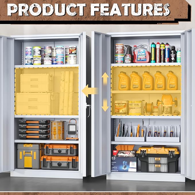 INTERGREAT Metal Lockable Storage Cabinet, 72” H Storage Cabinet with 2 Doors and 4 Adjustable Shelves for Office, Home, Garage, Pantry (Assembly Required, 18”D, Cement Gray)