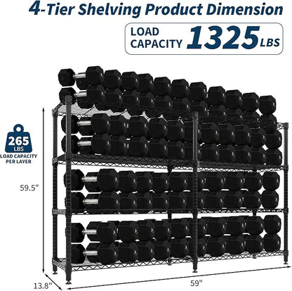 4-Tier Metal Storage Shelves, Adjustable Wire Shelving Unit for Garage, Pantry, Basement & Kitchen, Easy Assembly, 59" w x 13.8" d x 59.5" h, 265 Lbs Per Tier
