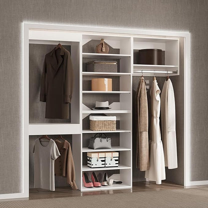 Modular Closet, 84" Wide Organizer with Towers and Hanging, Wood Tower Storage for Walk-in Closets, Wall-Mounted Wardrobe Organizer Kit, White