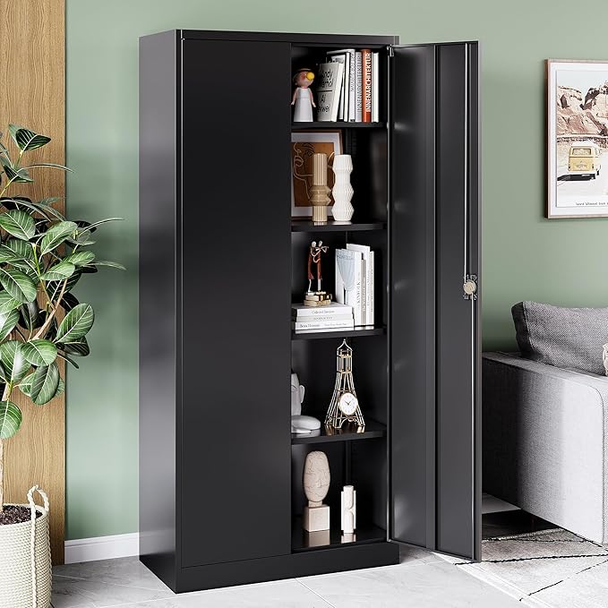 Metal Garage Storage Cabinet with Locking Doors,Steel Tool Cabinets with Adjustable Shelves for Home,Office,Garage,Warehouse Organisieren(Black)