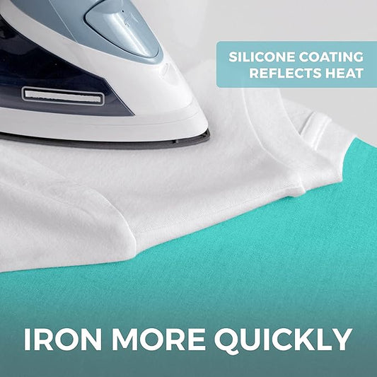 HOME GENIE Ironing Board Cover, Extra Thick Padding, Scorch Resistant Silicone Coating, 15x54 Elastic Edge Heavy Duty Iron Pad Covers Standard Boards, Hook and Loop Fastener Strap, Turquoise