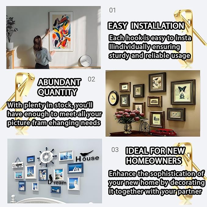 100pcs Picture Hanging Kit,4 Size Picture Hangers Including 10/20/30/50lbs,Picture Frame Hooks with Nails,Hanging Nails for Wall Art for Wooden Wall Or Drywall (50Hangers+50Nails)