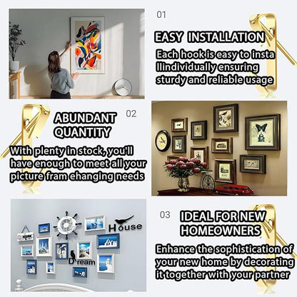 100pcs Picture Hanging Kit,4 Size Picture Hangers Including 10/20/30/50lbs,Picture Frame Hooks with Nails,Hanging Nails for Wall Art for Wooden Wall Or Drywall (50Hangers+50Nails)