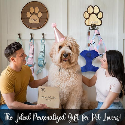 Dog Leash Holder for Wall Mount with Scrabble Letters, Wooden Paw Print Wall Hook, Pet Collar and Harness Organizer for Entryway, Key Hook Gift for Pet Lovers & Dog Owners, Home Decor PF283