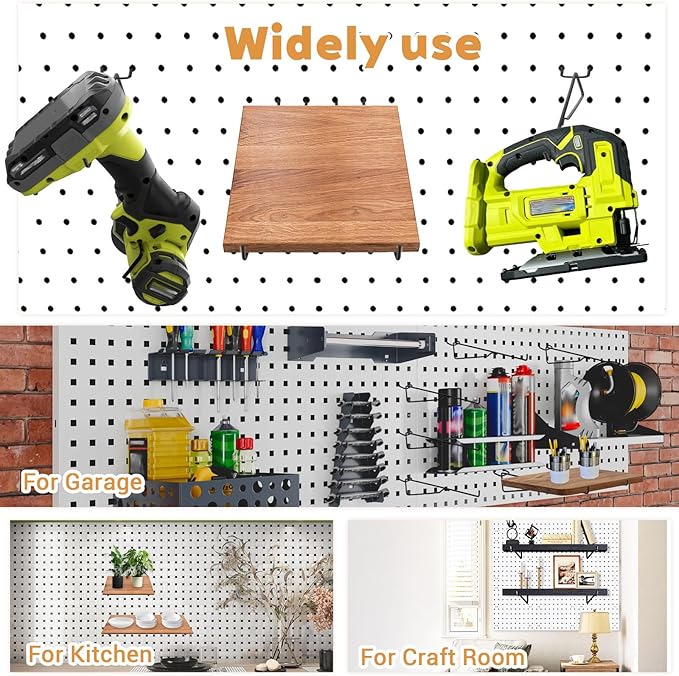 10-Pack Pegboard Shelf Hooks, 8" Black Metal Pegboard Shelf Brackets, Heavy Duty Peg Board Shelving Organizer Accessories for Garage Workshop Storage System