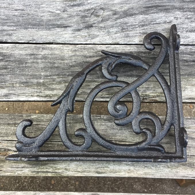 4 Pack Heavy Duty Wall Shelf Bracket, Antique Style Cast Iron Brackets, Garden Braces Rustic Shelf Bracket Black, Hardware Included