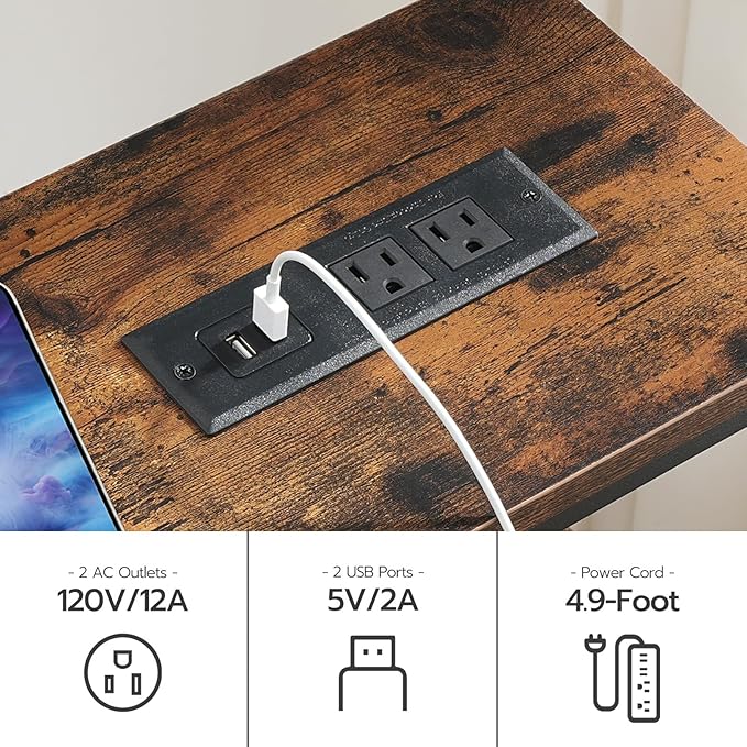 HOOBRO Console Table with Power Outlet, 63" Behind Sofa Table with Shelves, Narrow Entryway Table with Storage, Couch Table for Living Room, Hallway, Rustic Brown and Black BF164UXG01