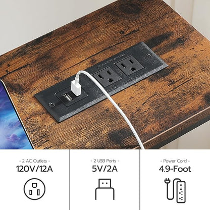 HOOBRO Console Table with Power Outlet, 63" Behind Sofa Table with Shelves, Narrow Entryway Table with Storage, Couch Table for Living Room, Hallway, Rustic Brown and Black BF164UXG01