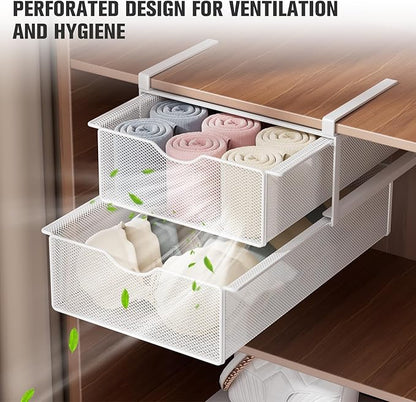 Drawer Organizers and Hanging Shelves, Double-layer Multifunctional Mesh Storage Basket for Underwear, Socks, Bras, Panties Space-Saving Pull-Out Organizer for Closet, Wardrobe, Bedroom