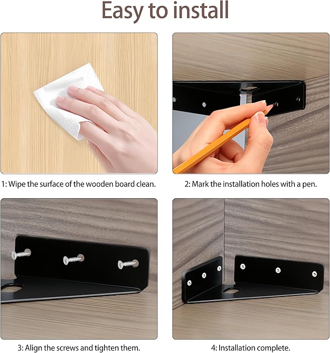 4 Pcs Heavy Duty Gusset Joints, Trapezi Corner Code, Bracket Corner Brace Bracket Fasteners, Furniture Shelf Support Joint Fasteners for Table, Chair Cabinet Bed Stabilization (Black)