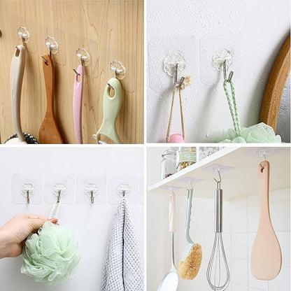 50 Pack Sticky Hooks for Hanging Heavy Duty, Wall Hook Adhesive, Transparent self Adhesive Hooks for Wall, Kitchen, Bathroom & Ceiling