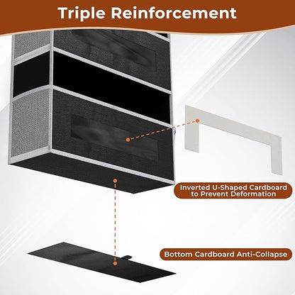 2 Packs 5-Tier Over the Door Storage Organizer with 10 Side Mesh Pockets, 48 lbs Load Capacity, 3 Hooks Design, Hanging Organizer with Clear Windows for Bathroom, Bedroom, Nursery, Kitchen-Black