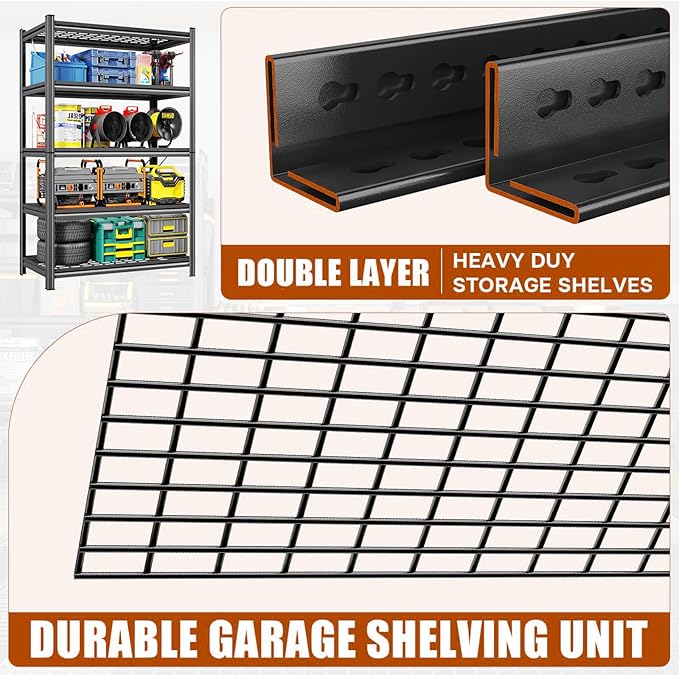 47" W x 71" H x 24" D Wire Garage Shelving Heavy Duty,5 Tier Adjustable Metal Shelves Storage Rack,3000 LBS Large Industrial Shelving Unit for Basement,Warehouse,Garage Organization