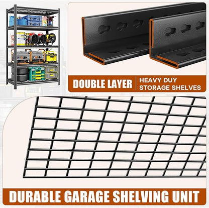 47" W x 71" H x 24" D Wire Garage Shelving Heavy Duty,5 Tier Adjustable Metal Shelves Storage Rack,3000 LBS Large Industrial Shelving Unit for Basement,Warehouse,Garage Organization