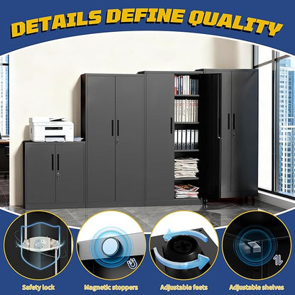 Metal Storage Cabinet with Doors and Adjustable Shelves, 71" Steel Garage Storage Cabinets with lock, Locking Tool Cabinet Utility Cabinets for Garage,Bathroom,Kitchen,Home Office,School,Shop