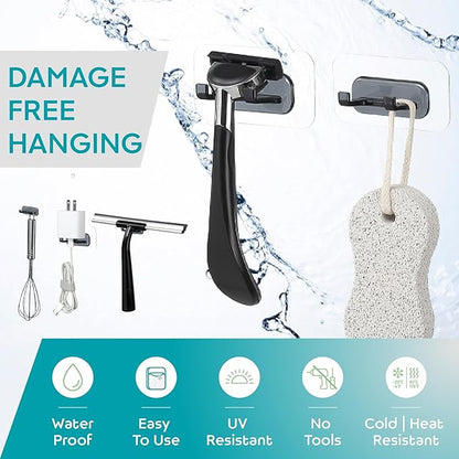 Hook LAB Strong Adhesive Shower Razor Holder, 2-Pack Waterproof Wall Hooks for Bathroom, Reusable & Removable No-Drill Hook for Razors, Towels & Accessories – Works on Tile, Glass & Metal - Black