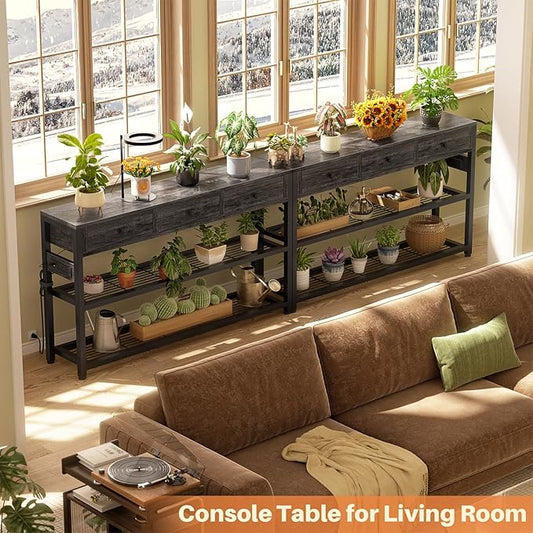 Ecoprsio 47'' Entryway Table with Outlets and USB Ports, Console Table with 3 Drawers, Sofa Table Narrow Long with Storage Shelves for Living Room, Couch, Hallway, Foyer, Kitchen Counter, Grey