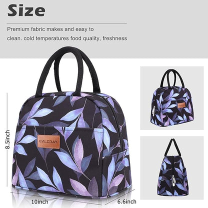 BALORAY Lunch Bag for Women Men Insulated Lunch Box for Adult Reusable Lunch Tote Bag for Work, Picnic or Travel (Blue Leaves)